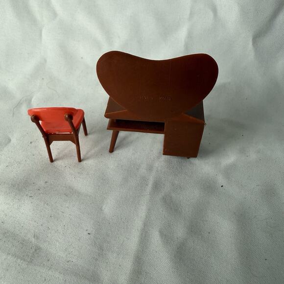 Vintage Dollhouse Vanity Desk & Chair Set Plastic Hong Kong Mid-Century Style - Picture 3 of 5